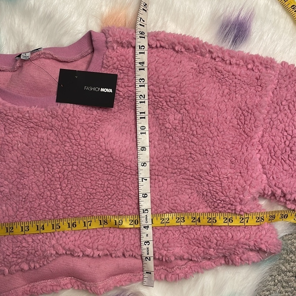 Nwt Fashion Nova Cozy Thoughts Sherpa Long Sleeve Cropped Pullover - Picture 7 of 7